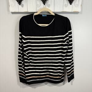 J McLaughlin Black White Striped Sweater Womens Large EUC